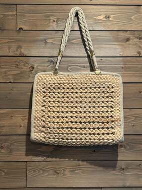 Vintage Italian Woven Raffia Straw Tote Bag with Braided Rope Handles